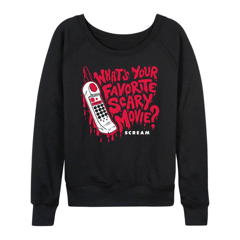 アニメキャラクター レディース トップス Tシャツ パイル Licensed Character Women'scream What's Your Favorite Scary Movie Phone French Terry Long Sleeve Tee Black ブラック