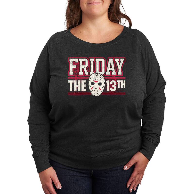 アニメキャラクター レディース トップス Tシャツ プラスサイズ パイル Licensed Character Plusize Friday The 13th Collegiate French Terry Long Sleeve Tee Heather Charcoal チャコール
