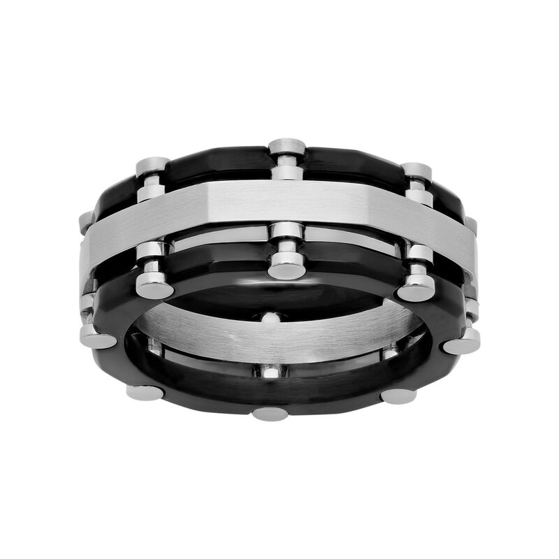 アンブランデッド メンズ アクセサリー リング Tシャツ Unbranded Stainlessteel Two Tone Riveted Band - Men Black ブラック