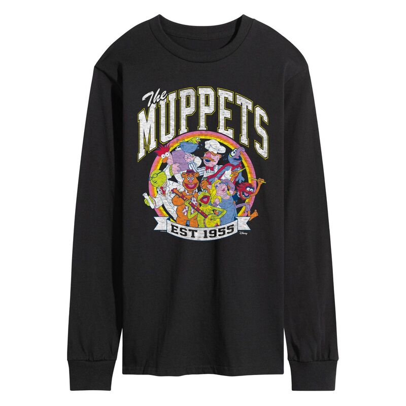 ディズニー メンズ トップス Tシャツ グラフィック Disney's The Muppets Men's Est 1955 Collegiate Long Sleeve Graphic Tee Black ブラック
