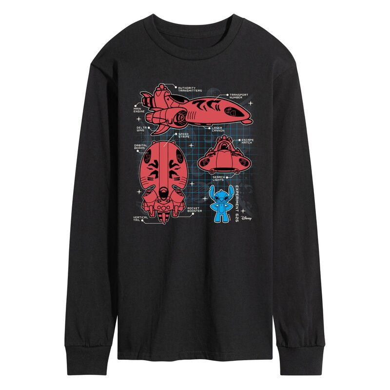 ディズニー メンズ トップス Tシャツ グラフィック Disney's Lilo & Stitch Men'space Ship Schematic Long Sleeve Graphic Tee Black ブラック｜ReVida 店