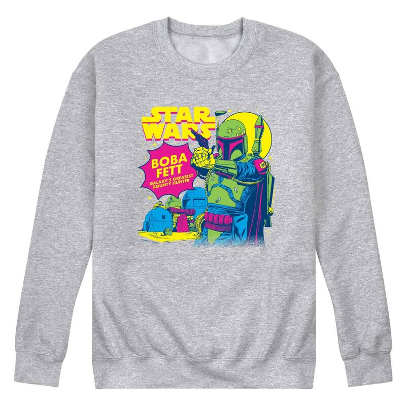 スター ウォーズ メンズ トップス Tシャツ スウェット フリース Men'star Wars Boba Fett Pop Art Crew Fleece Sweatshirt Athletic Heather ヘザー｜ReVida 店