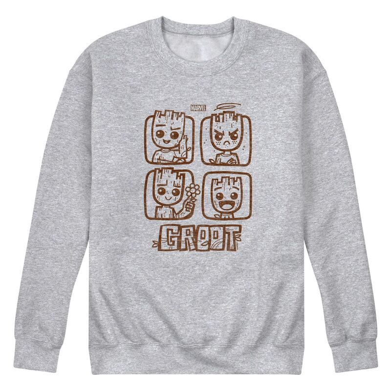 マーベル メンズ トップス Tシャツ スウェット フリース Men's Marvel Guardians Of The Galaxy Groot Grid Crew Fleece Sweatshirt Athletic Heather ヘザー｜ReVida 店
