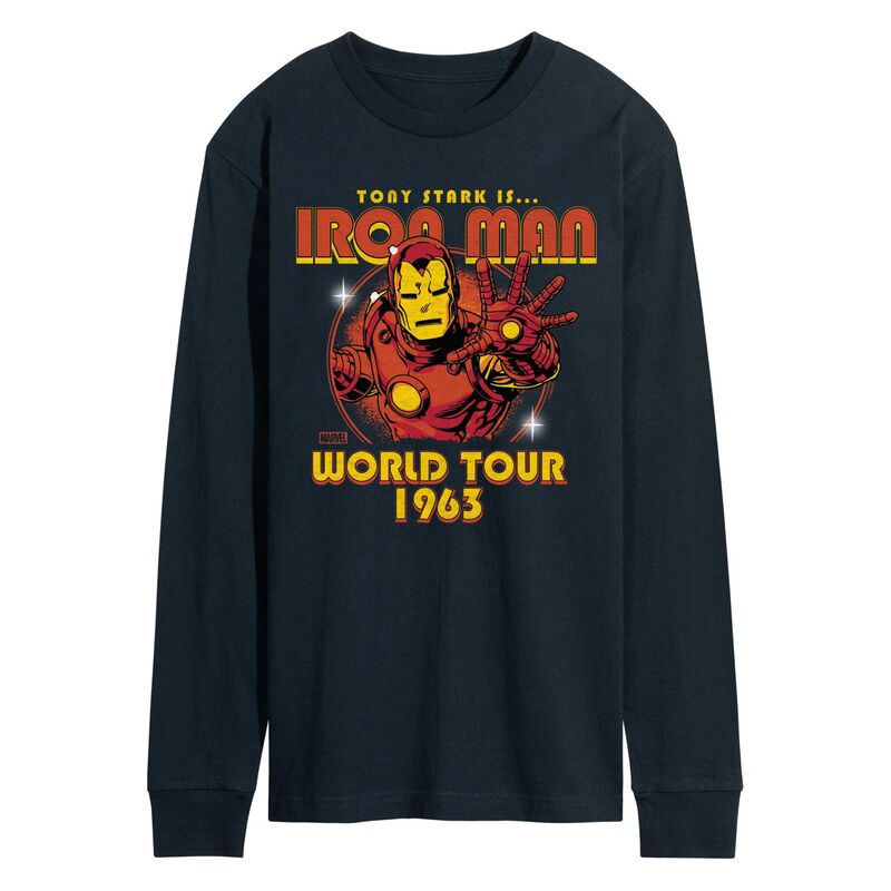 マーベル メンズ トップス Tシャツ ヴィンテージ グラフィック Men's Marvel Iron Man World Tour 1963 Vintage Long Sleeve Graphic Tee Navy ネイビー｜ReVida 店
