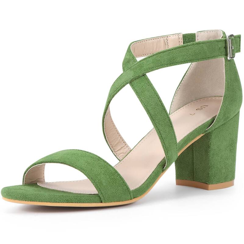 アレグラ ケー レディース シューズ パンプス サンダル アンクル ヒール ALLEGRA K Women's Crisscross Ankle Strap Block Heel Sandals Olive Green グリーン