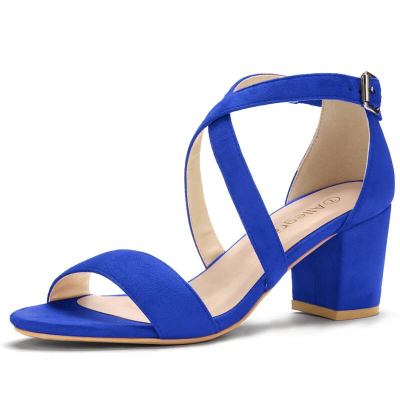 アレグラ ケー レディース シューズ パンプス サンダル アンクル ヒール ALLEGRA K Women's Crisscross Ankle Strap Block Heel Sandals Royal Blue ブルー