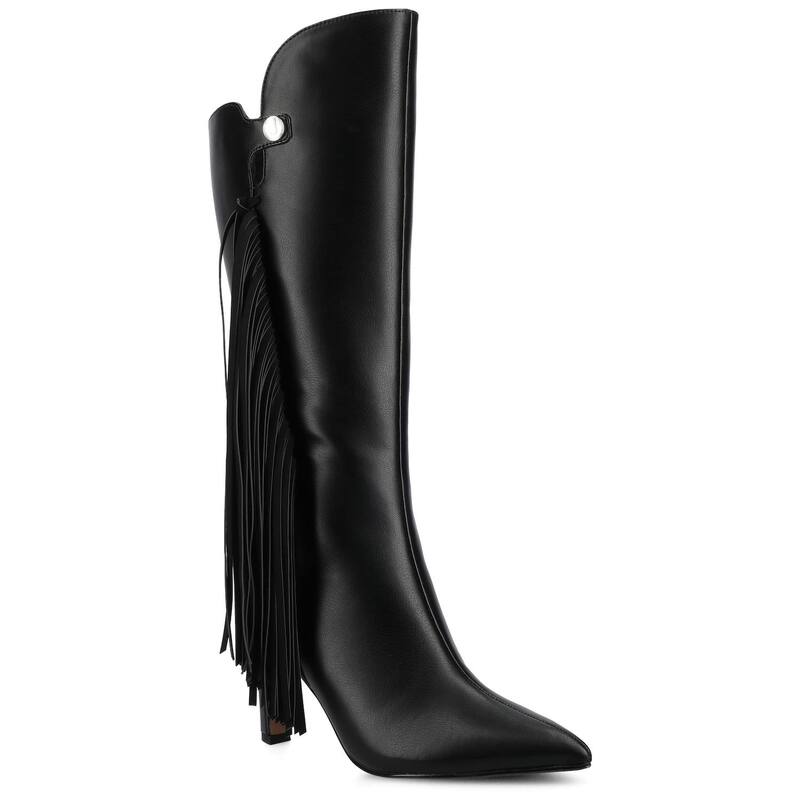ジャーニー レディース シューズ ブーツ・レインブーツ Journee Dolly Women's Comfort Knee-High Pointed Toe Tassel Stiletto Boots Black ブラック