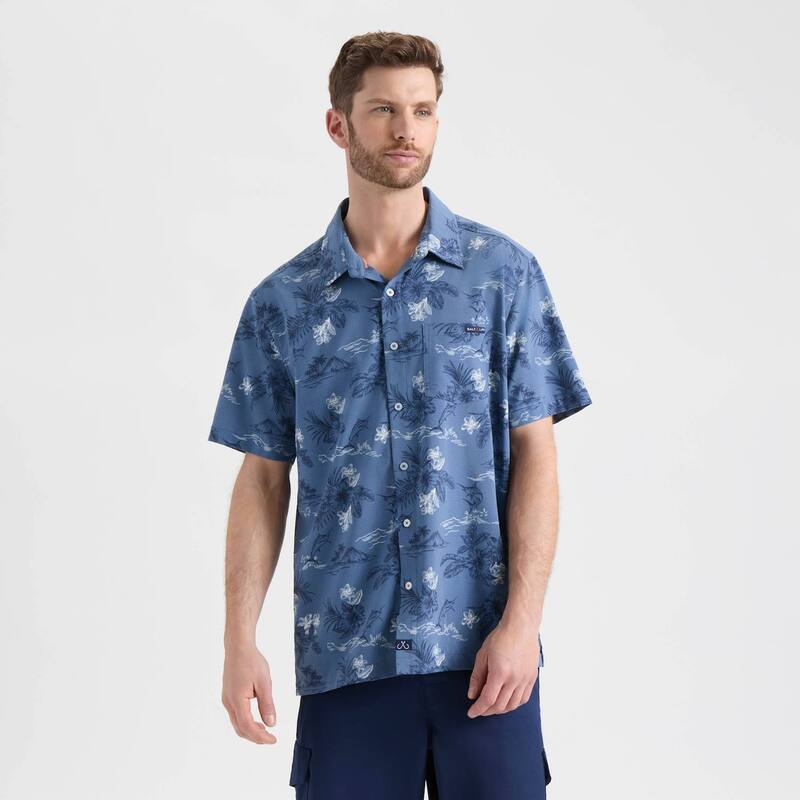 ソルトライフ メンズ トップス Tシャツ プリント ダウン Men'salt Life Printed Woven Performance Button-Down Shirt Atlantic