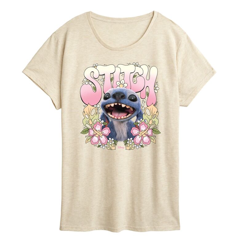 ディズニー レディース トップス Tシャツ フラワー柄 フラワー グラフィック Disney's Lilo & Stitch Women's Floral Graphic Tee Beige ベージュ