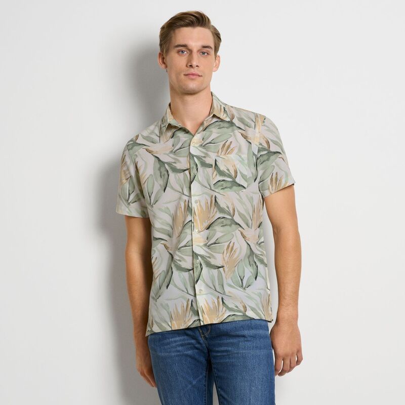 ヴァンハウセン メンズ トップス Tシャツ プリント Men's Van Heusen Foliage Print Short Sleeve Shirt Oyster Gray グレー