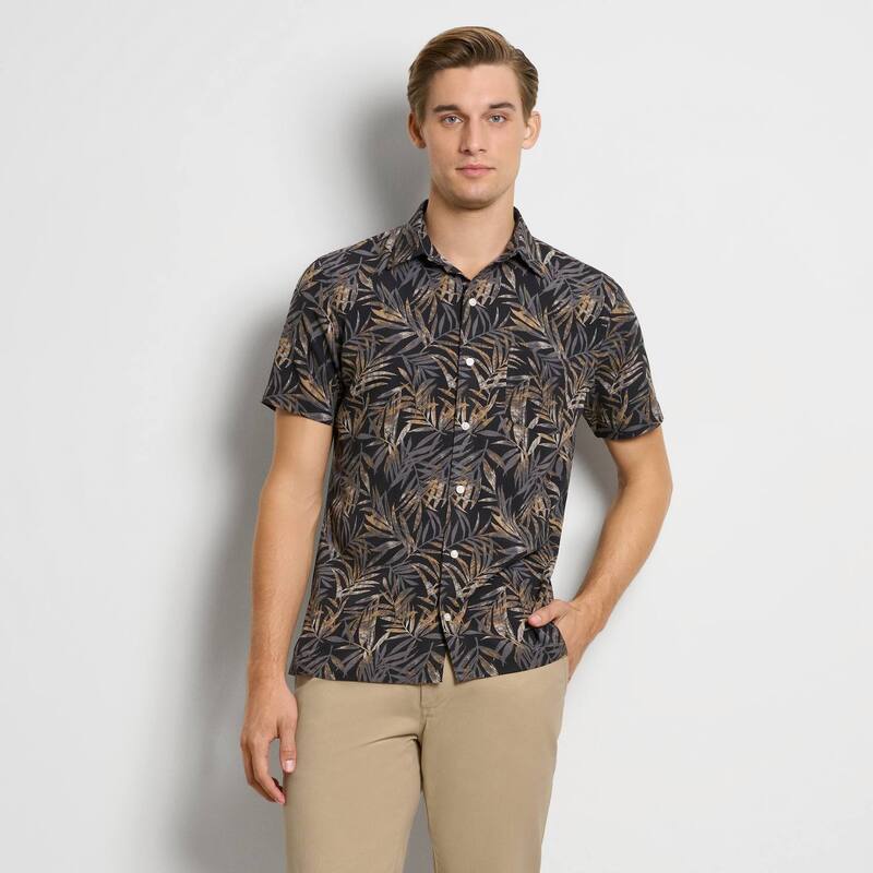 ヴァンハウセン メンズ トップス Tシャツ プリント ダウン Men's Van Heusen Palm Print Short Sleeve Button-Down Shirt Black ブラック
