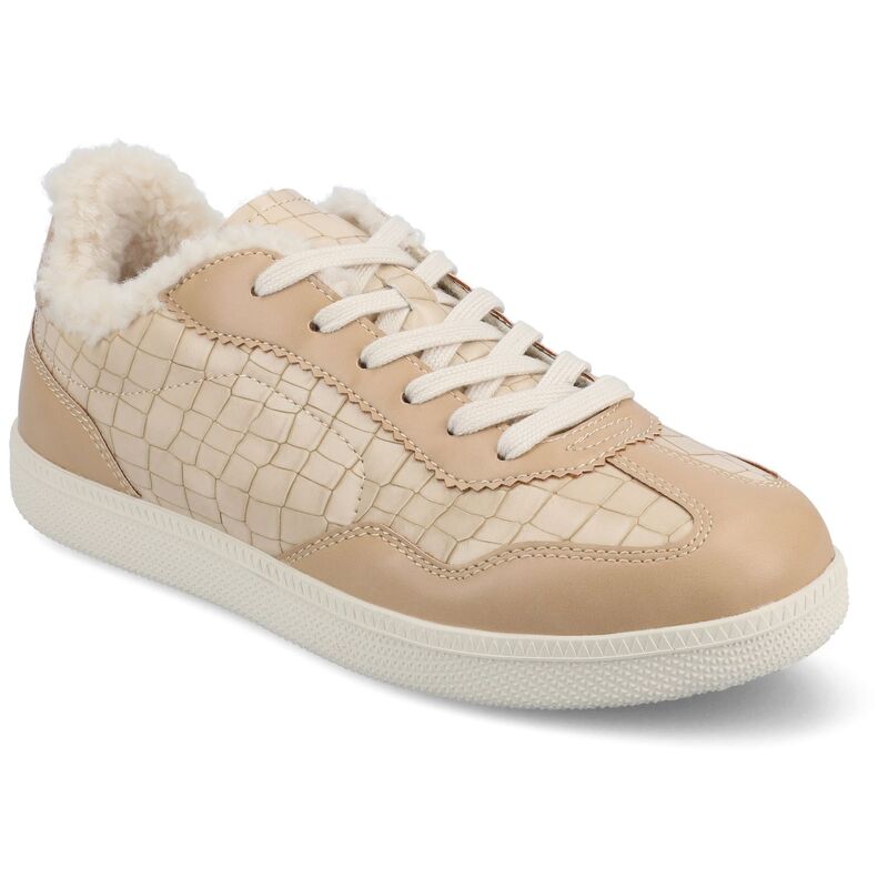渡航 レディース シューズ スニーカー スピード競技 Journee Lummie Women\u0027s Casualace-Up Sneakers Croco Beige ベージュ 靴-スニーカー