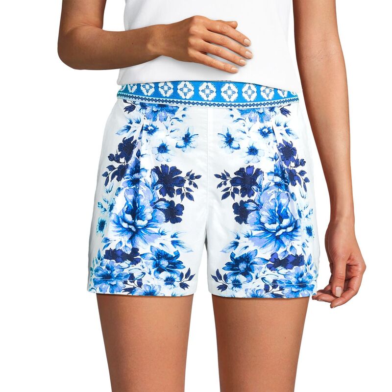 ランズエンド レディース ボトムス ハーフパンツ・ショーツ プリーツ ショートパンツ Women's Lands' End Poplin 5-in. Pleated Shorts Blue White Floral ホワイト
