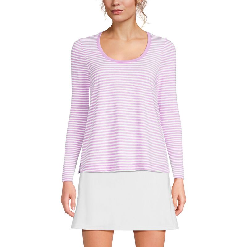 ランズエンド レディース トップス Tシャツ Women's Lands' End Power Performance Long Sleeve Tee Lilac White Stripe ホワイト