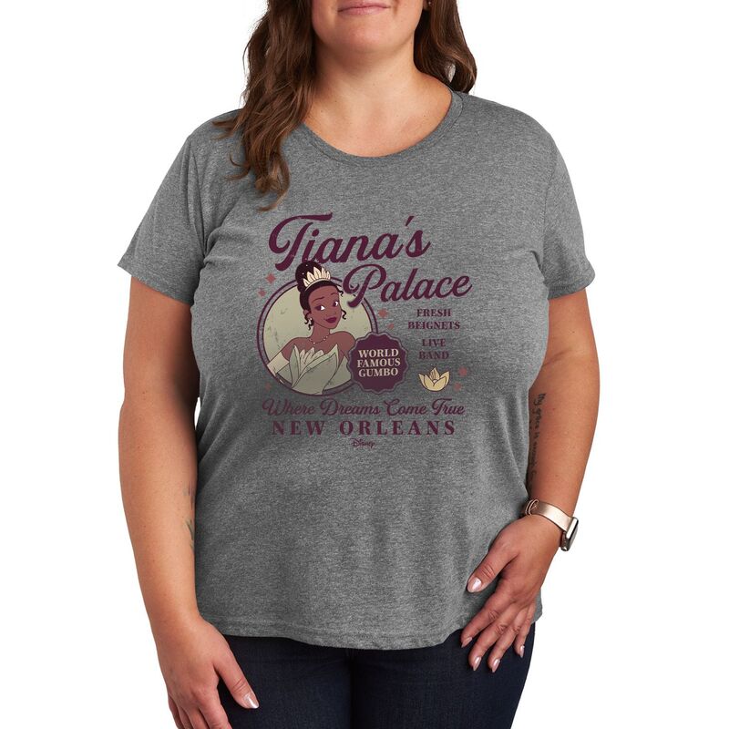 ディズニー レディース トップス Tシャツ プラスサイズ レース グラフィック Disney's The Princess and the Frog Plusize Tiana's Palace Graphic Tee Heather Gray グレー