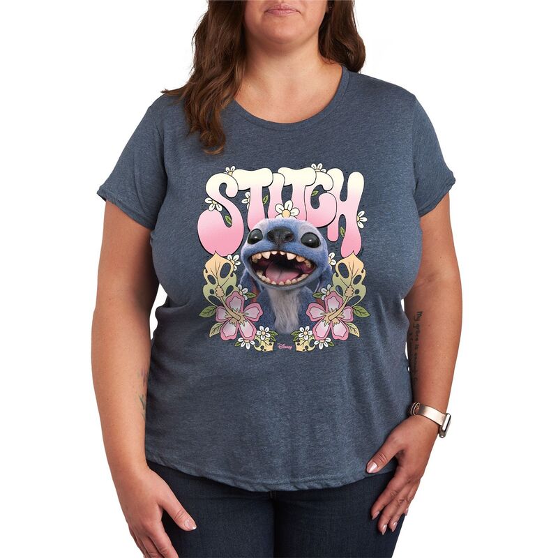 ディズニー レディース トップス Tシャツ フラワー柄 プラスサイズ フラワー グラフィック Disney's Lilo & Stitch Plusize Floral Graphic Tee Heather Blue ヘザー