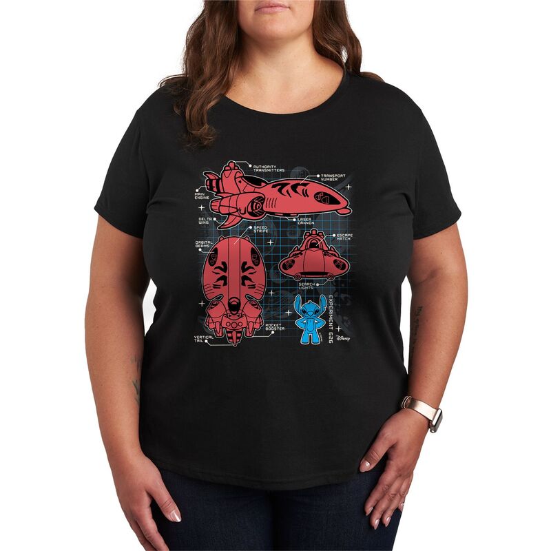 ディズニー レディース トップス Tシャツ プラスサイズ グラフィック Disney's Lilo & Stitch Plusize Space Ship Schematic Graphic Tee Black ブラック