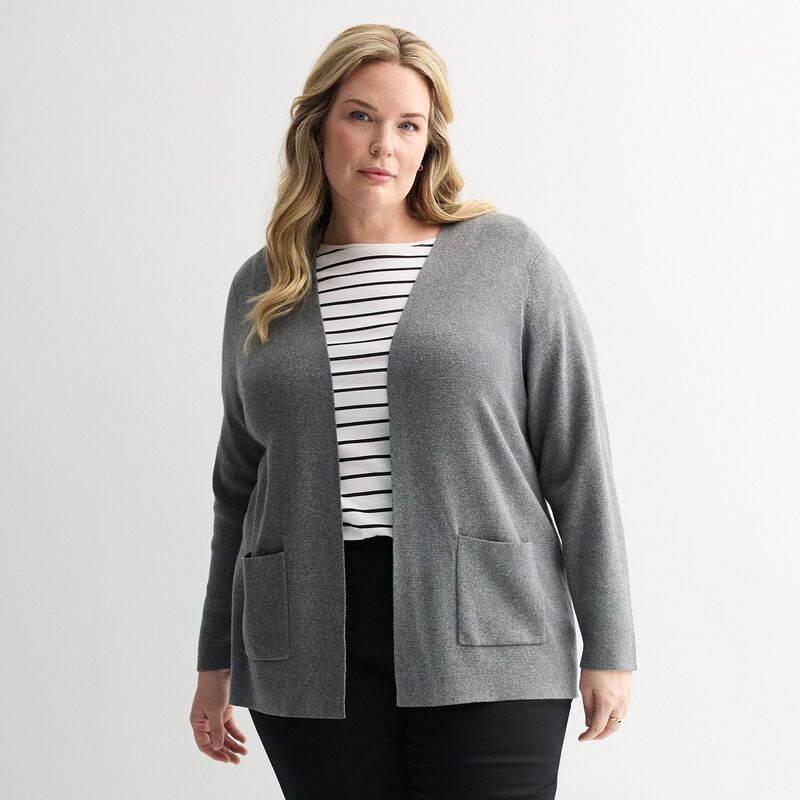 クロフト＆バロー レディース アウター ニット・セーター プラスサイズ カーディガン Plusize Croft & Barrow Polished Open Front Cardigan Coal Heather ヘザー