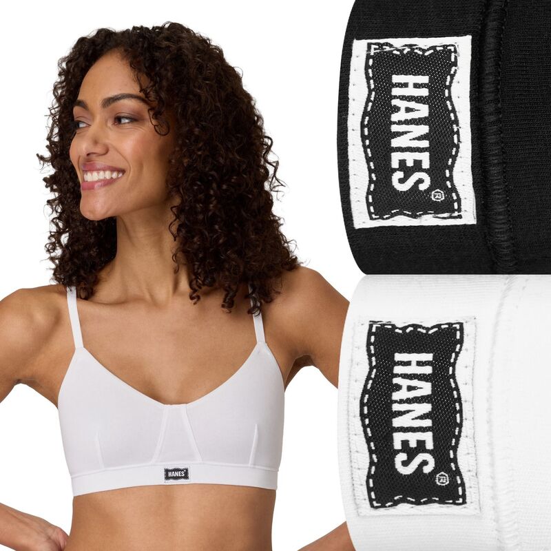 ヘインズ レディース アンダーウェア ブラジャー ヴィンテージ Hanes Originals Ultimate 2-Pack Vintage Triangle Bralette Set DHO107 Black White ホワイト