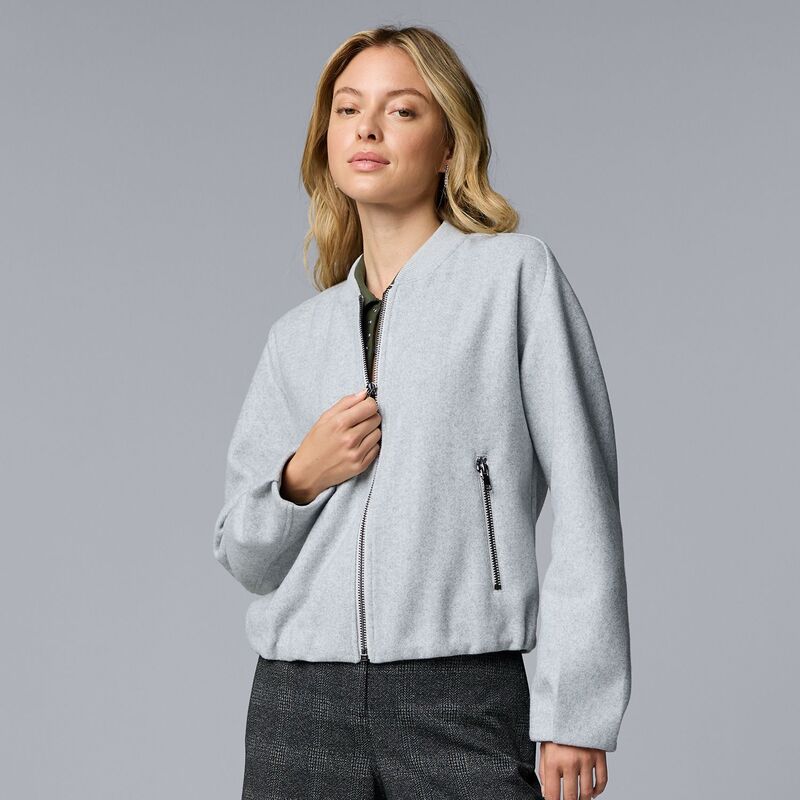 ヴェラウォン レディース アウター ジャケット・ブルゾン ニット Women'simply Vera Wang Structured Knit Bomber Jacket Light Gray Fox Heather グレー