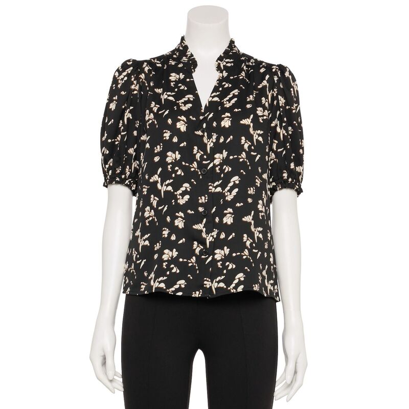 ナインウェスト レディース トップス シャツ フリル Women's Nine West Adaptive Ruffle Shirt Black Tara Floral ブラック