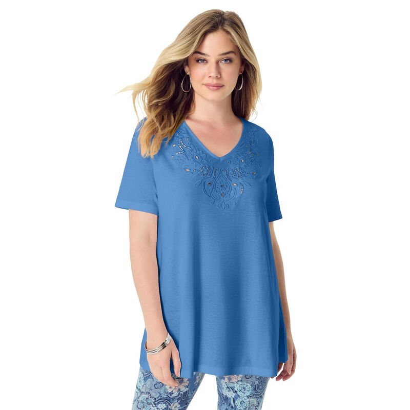 ロアマンズ レディース トップス シャツ プラスサイズ Roaman's Women's Plusizeyelet Swing Tee Blue ブルー