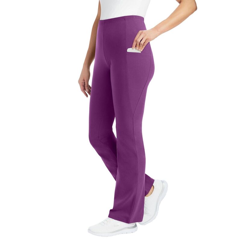 ウーマン ウィズイン レディース ボトムス カジュアルパンツ ブーツカット プラスサイズ プチ コットン ブーツ Woman Within Plusize Petite Stretch Cotton Pocket Bootcut Legging Plum Purple パープル