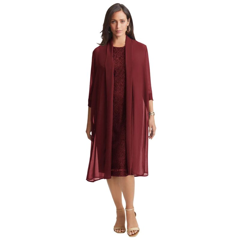 ジェシカロンドン レディース トップス ワンピース プラスサイズ レース ジャケット Jessica London Women\'s Plusize 2-Piece Lace Jacket Dress Rich Burgundy バーガンディ|ReVida 店