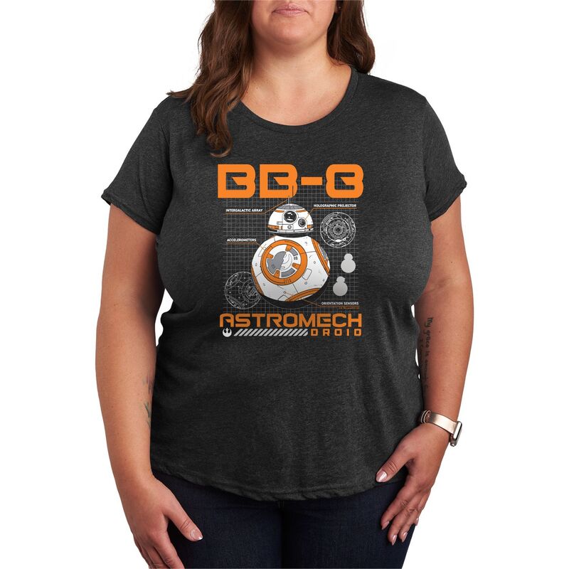スター ウォーズ レディース トップス Tシャツ プラスサイズ グラフィック Plusize Star Wars BB-8 Schematic Graphic Tee Heather Charcoal チャコール