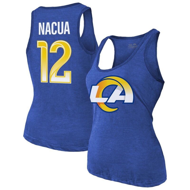 マジェスティック レディース トップス Tシャツ Women's Majestic Threads Puka Nacua Royalos Angeles Rams Name & Number Tri-Blend Scoop Neck Tank Top Lar Blue ブルー