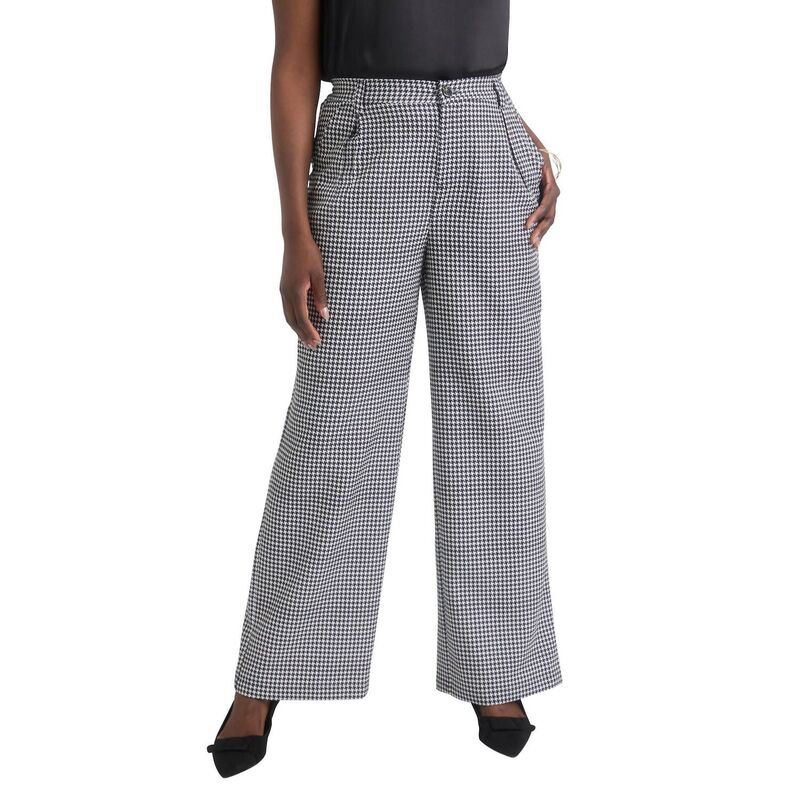 ジェシカロンドン レディース ボトムス カジュアルパンツ ワイドレッグ プラスサイズ Jessica London Women's Plusize Bi-Stretch Wide Leg Pant Black Mini Houndstooth ブラック