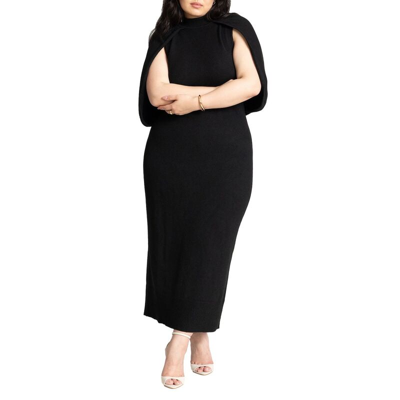 エロクイ レディース トップス ワンピース ケープデザイン プラスサイズ セーター キャップ ケープ ELOQUII Women's Plusize Sweater Cape Dress Black Onyx ブラック｜ReVida 店