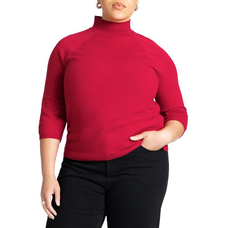 エロクイ レディース アウター ニット・セータートルネック プラスサイズ ELOQUII Women's Plusize Three Quarter Sleeve Turtleneck Sweatered レッド