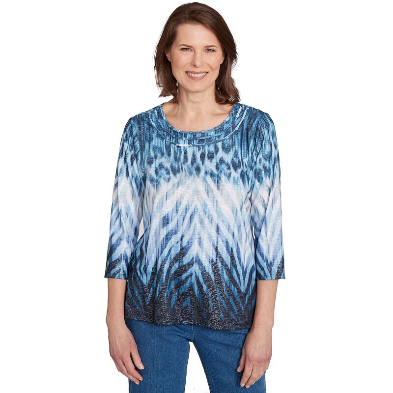 アルフレッド ダナー レディース トップス Tシャツ Women's Alfredunner Ombre Animal Skin Three-Quarter Sleeve Top Blue ブルー
