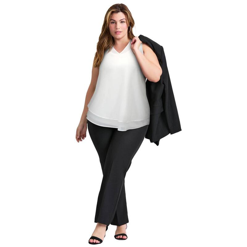 アベニュー レディース トップス Tシャツ プラスサイズ ノースリーブ Avenue Women's Plusize Sleeveless Double Layer Swing Tank White ホワイト
