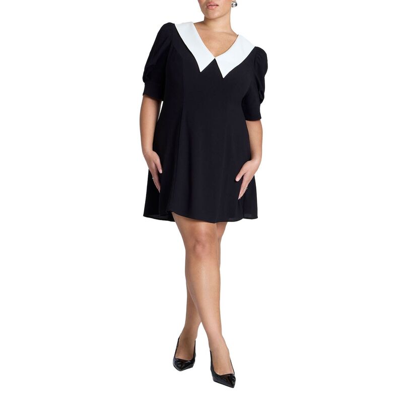 エロクイ レディース トップス ワンピース プラスサイズ ミニ コントラスト ELOQUII Women's Plusize Contrast Collar Mini Dress Black Onyx ブラック