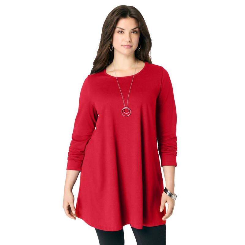 ロアマンズ レディース トップス Tシャツ クルーネック プラスサイズ Roaman's Women's Plusize Ultimate Long Sleeve Crew Neck Tuniclassic Red レッド|ReVida 店