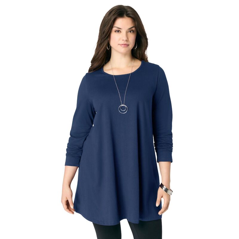 ロアマンズ レディース トップス Tシャツ クルーネック プラスサイズ Roaman's Women's Plusize Ultimate Long Sleeve Crew Neck Tunic Navy ネイビー|ReVida 店