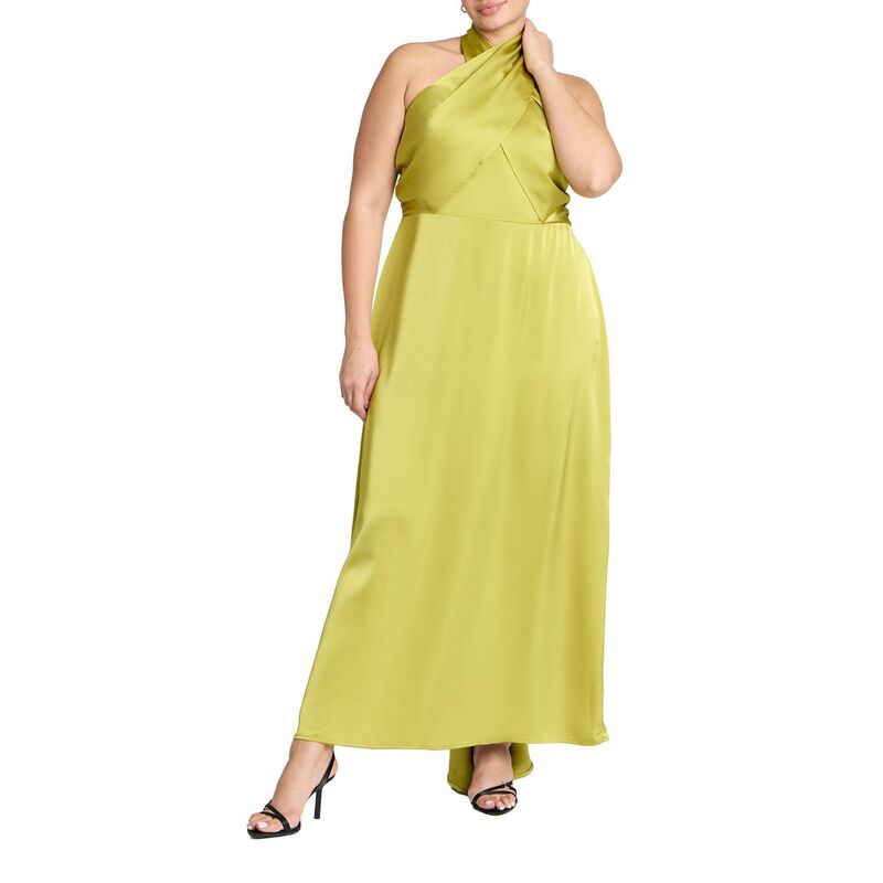 エロクイ レディース トップス 衣装 つけ加える大きさ 繻子 マキシ ホルター ELOQUII Women\u0027s Plusize Halter Neck Satin Maxi Dress Warm Olive オリーブ