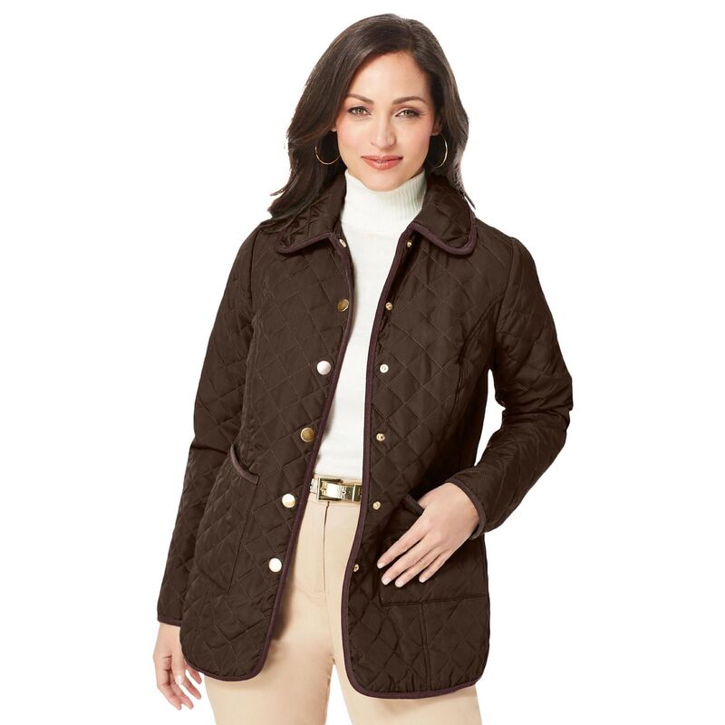 ジェシカロンドン レディース アウター ジャケット・ブルゾン プラスサイズ キルティング コート Jessica London Women's Plusize Snap-Front Quilted Coat Chocolate チョコレート｜ReVida 店