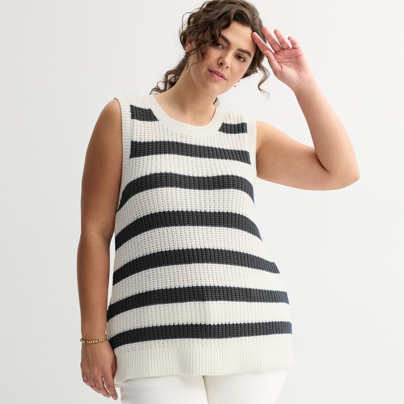 ソノマ レディース アウター ニット・セーター プラスサイズ Plusize Sonoma Goods For Life Breezy Sweater Tank Top Beige Gray Stripe グレー