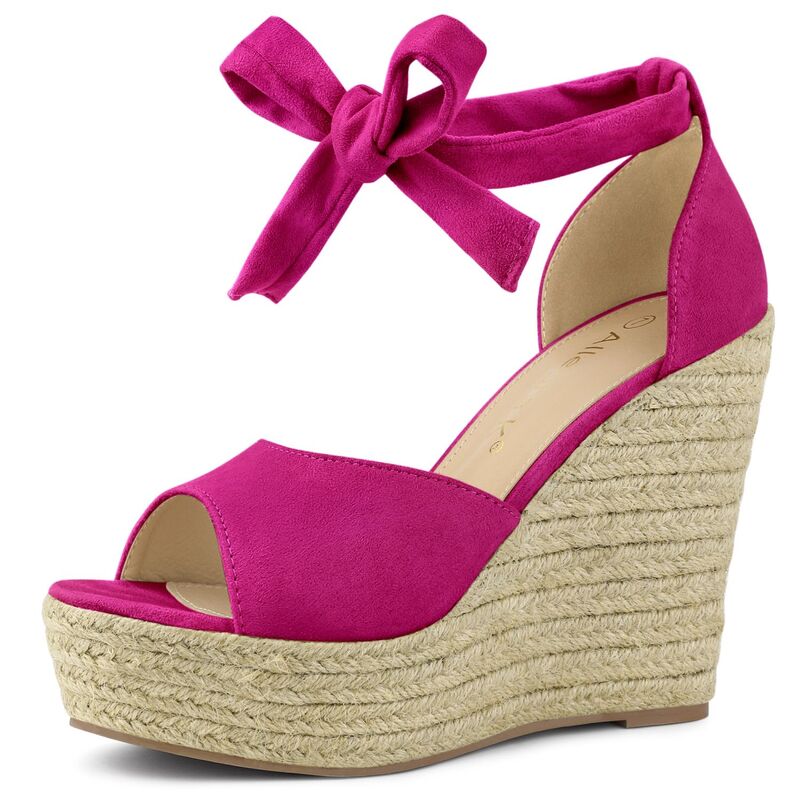 アレグラ ケー レディース シューズ サンダル アンクル ALLEGRA K Women's Espadrilles Tie Up Ankle Strap Wedgesandals Hot Pink ピンク