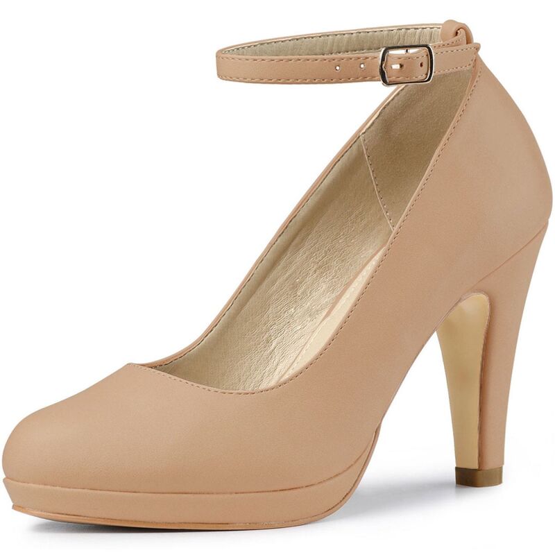 アレグラ ケー レディース シューズ パンプス アンクル ヒール ALLEGRA K Women's Round Toe Stiletto Heels Ankle Strapumps Light Khaki カーキ