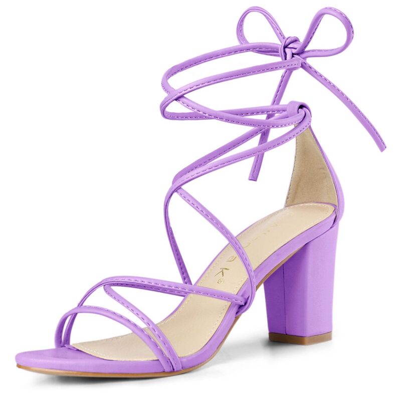 アレグラ ケー レディース シューズ パンプス レース ヒール ALLEGRA K Women'strappy Lace-Up Block Heels Lavender ラベンダー