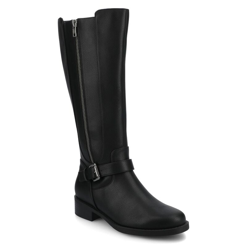 渡航 レディース シューズ ブーツ・レインブーツ Journee Yasmina Women\u0027s Buckle Detail Knee-High Boots Black 黒いこと ブーツ-靴