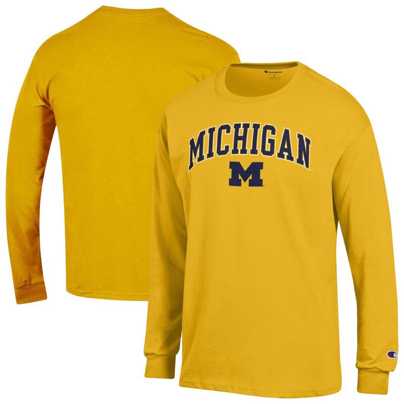 チャンピオン メンズ トップス Tシャツ ロゴ Men's Champion Maize Michigan Wolverines Arch Over Logo 2-Hit Long Sleeve T-Shirt Mic Gold ゴールド