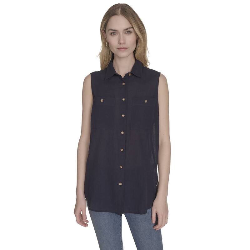 ナウティカ レディース トップス シャツ ボタンダウン ノースリーブ ダウン Women's Nautica Solid Sleeveless Button Down Tunic Navy ネイビー｜ReVida 店 8,151円