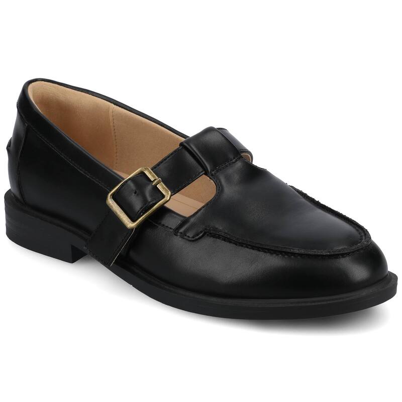 ジャーニー レディース シューズ スリッポン・ローファー ヒール Journee Corina Women's Block Heel Buckle Detail Mary Jane Loafers Black ブラック｜ReVida 店 14,235円