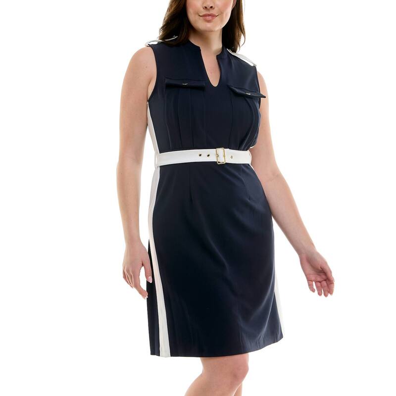 ナネットレポー レディース トップス ワンピース クレープ スキューバ Women's Nanette Lepore Crepe Scuba Dress with Shoulder Tab and Back Pleat Navy White ホワイト