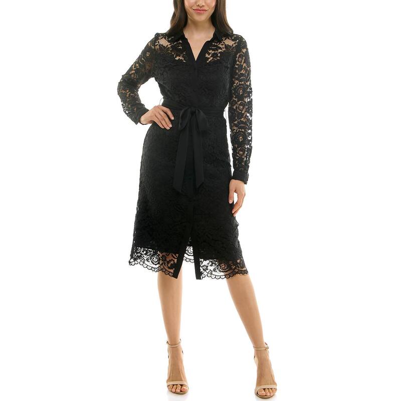ナネットレポー レディース トップス 衣装 プルオーバー スピード競技 Women\u0027s Nanette Lepore Lace Shirtdress with Placket and Self-Tie Belt Very Black 黒いこと